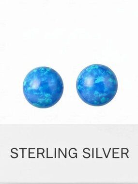 Genuine 7 mm Blue Opal Stud Earrings 14k Yellow Gold Plated (.925)